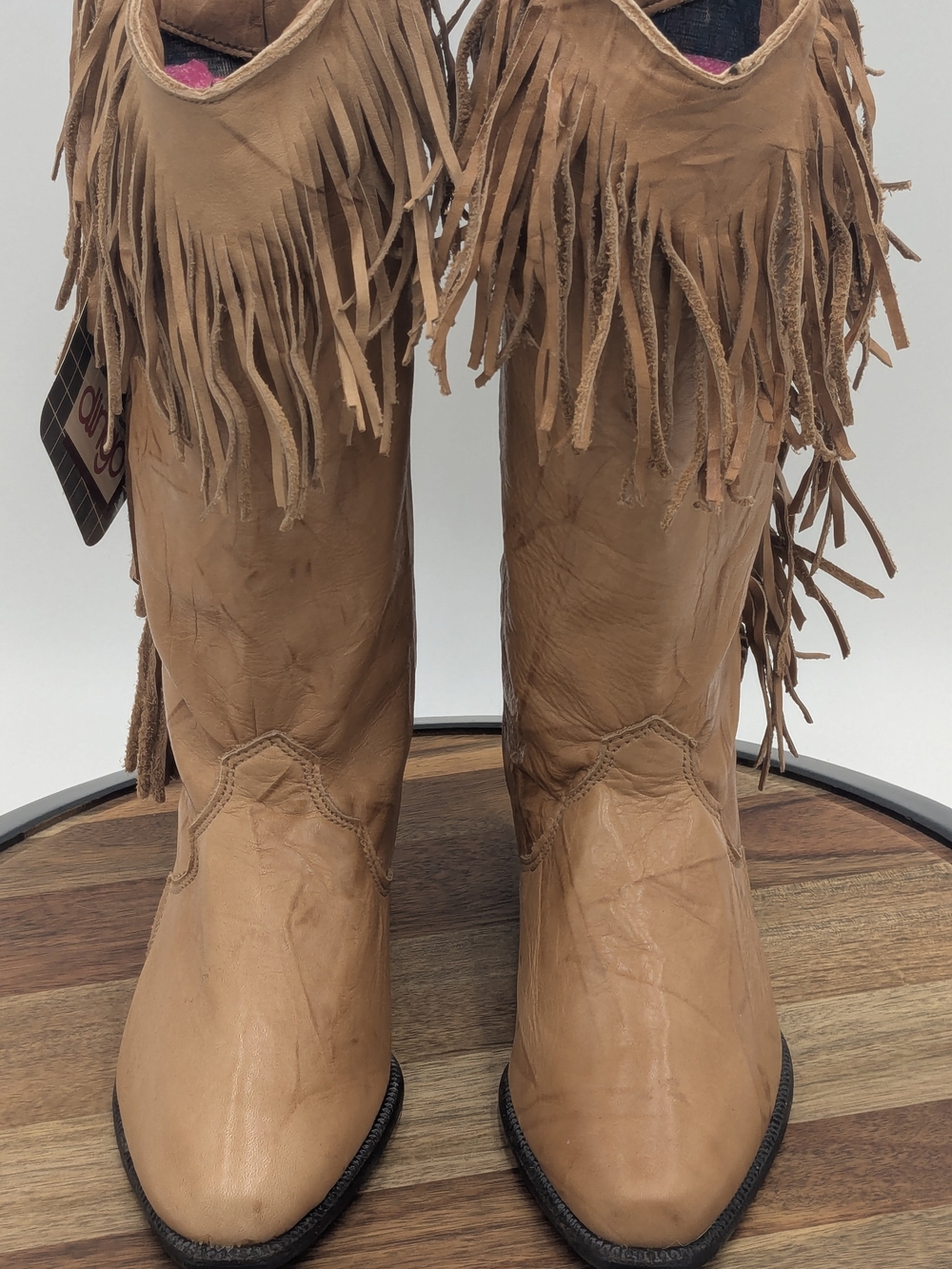 NOS Vintage Dingo Leather Fringe Cowboy Boots Tan Cowgirl Western Size 6.5